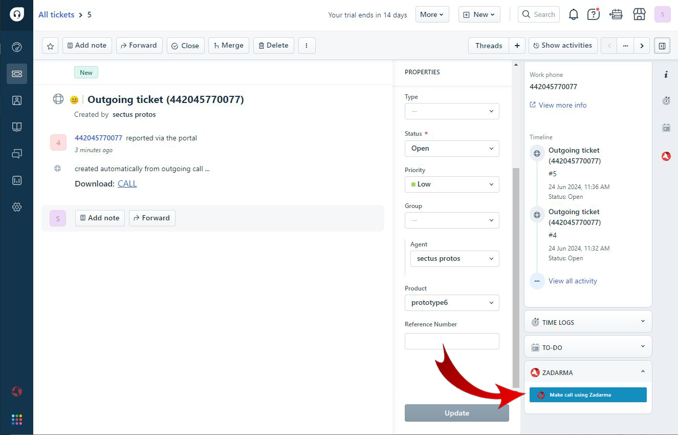 Call using Zadarma